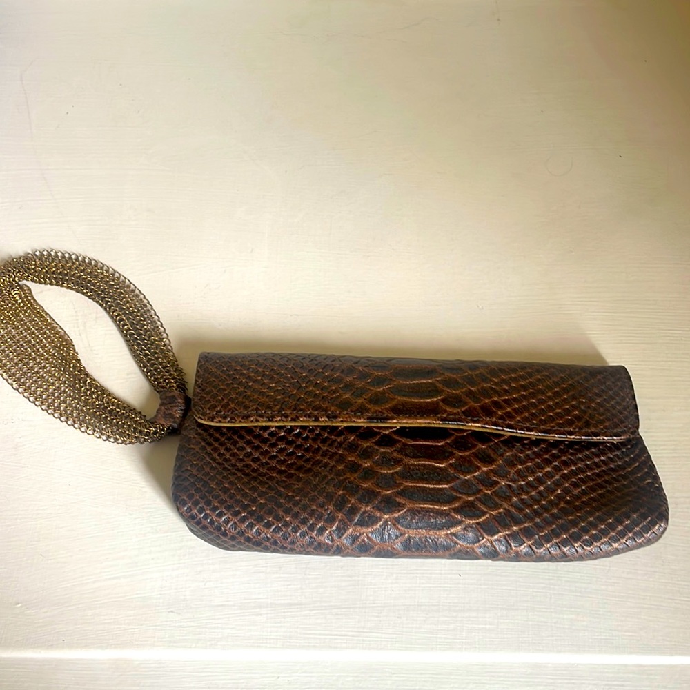 RIA-  Brown faux alligator wrist bag